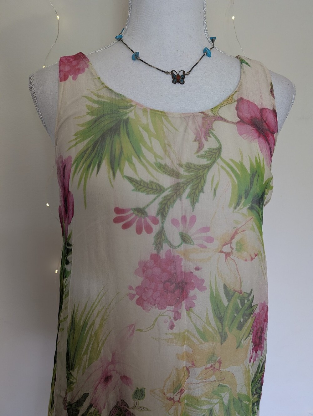 Silk Tropical Print Dress - Vacation Summer Wear - Picture 4 of 12